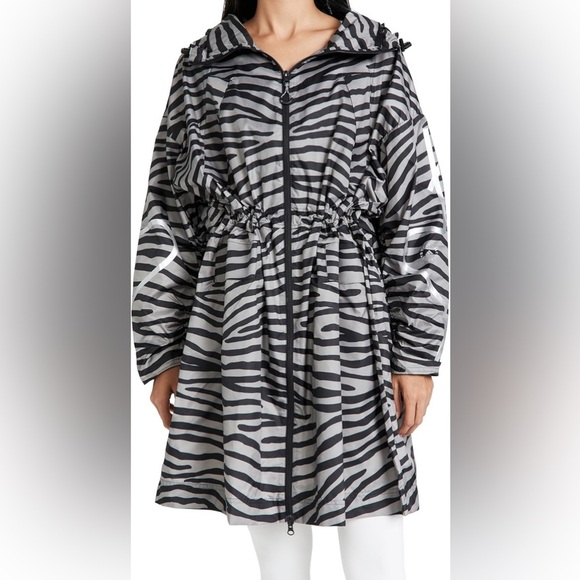ADIDAS STELLA McCARTNEY Metallic PRINTED rain JACKET SIZE 2XS, hood - Picture 2 of 10